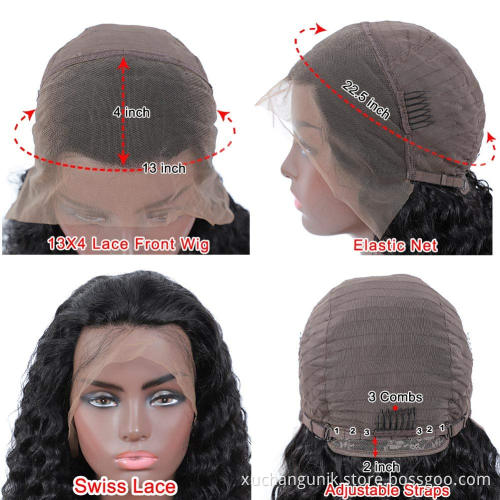 Uniky Natural Black Color Cuticle Aligned Unprocessed Virgin Human Hair Deep Wave Lace Frontal Wig